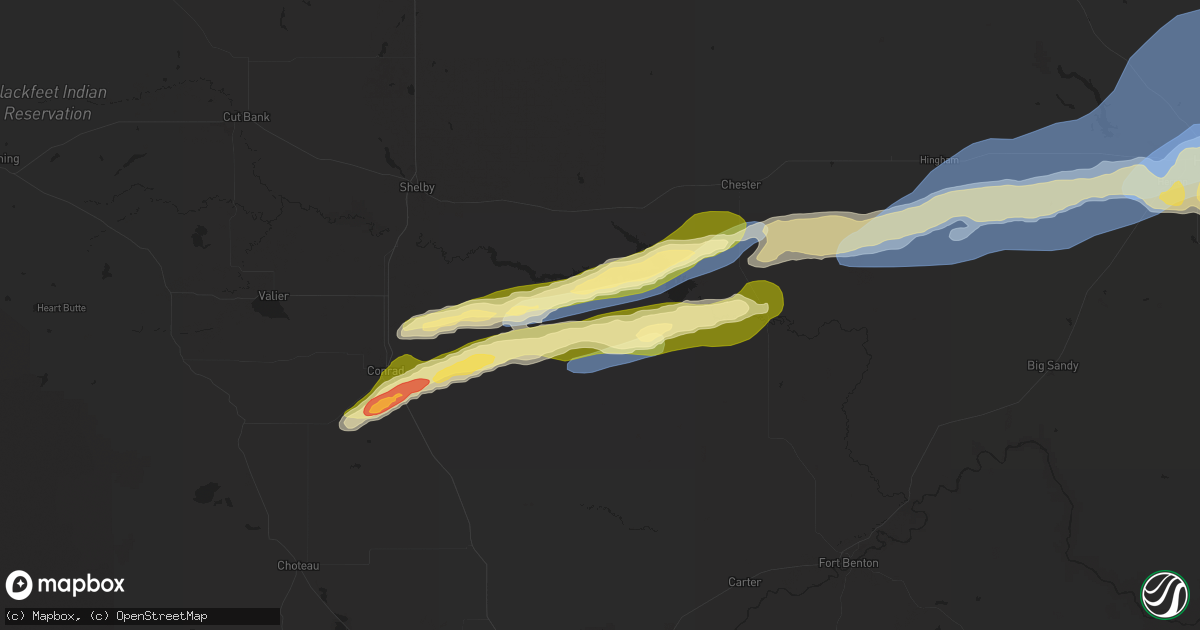 Hail map in Ledger, MT on August 20, 2025