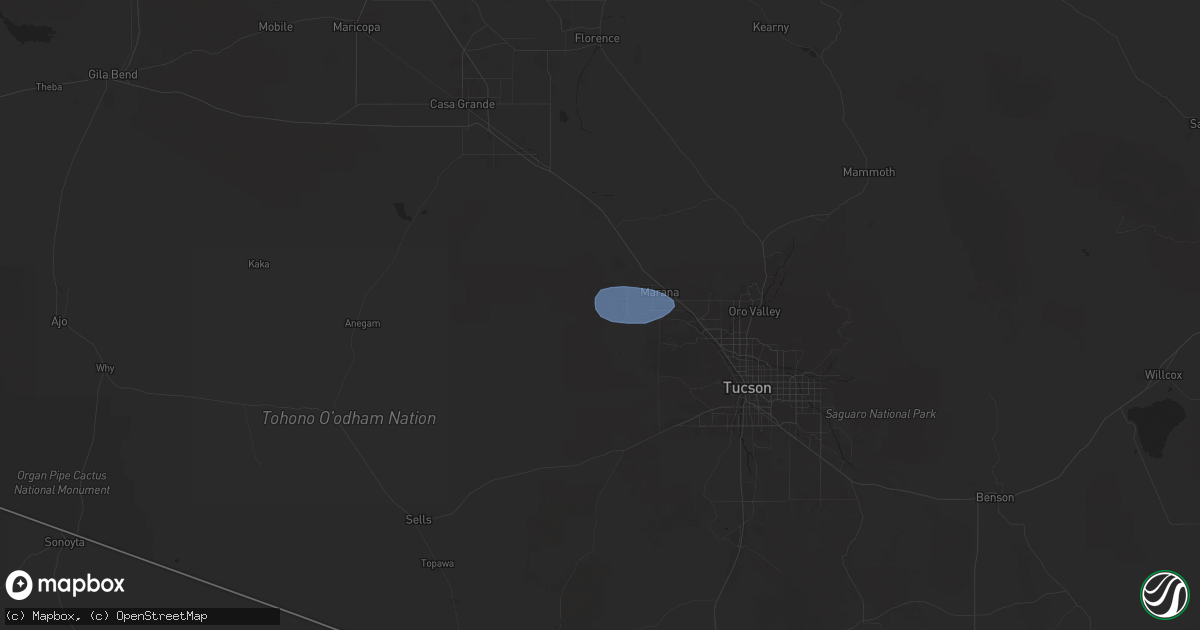 Hail map in Marana, AZ on August 20, 2025