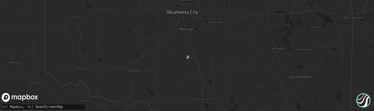 Hail map in Maysville, OK on August 20, 2025