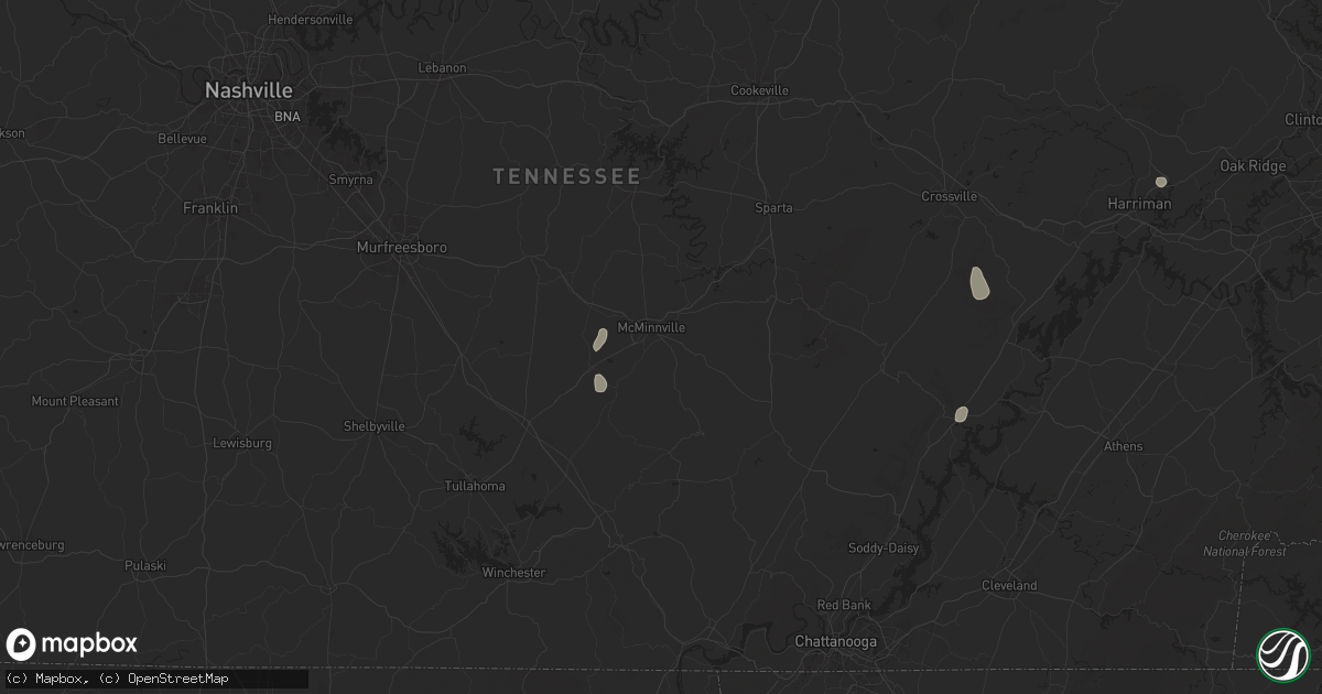 Hail map in Mcminnville, TN on August 20, 2025