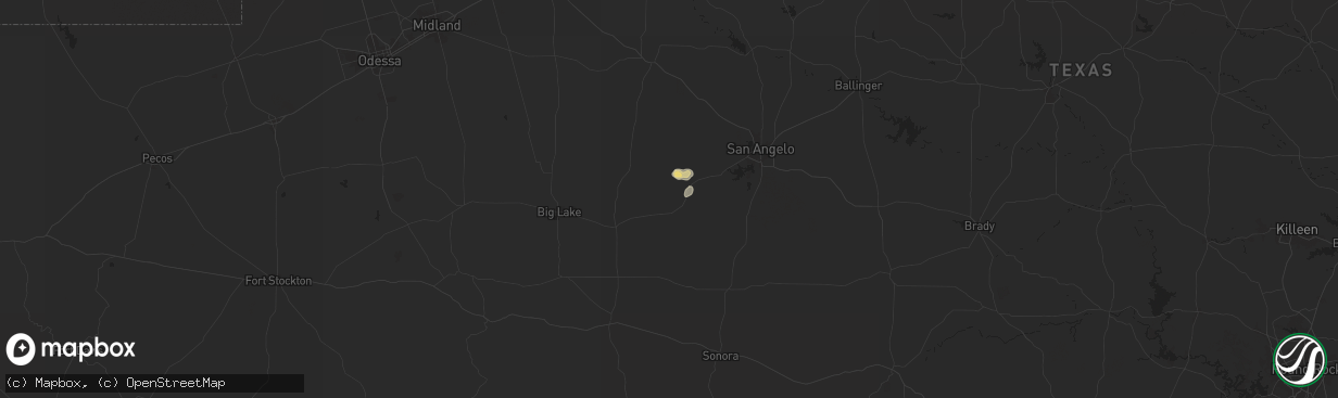 Hail map in Mertzon, TX on August 20, 2025