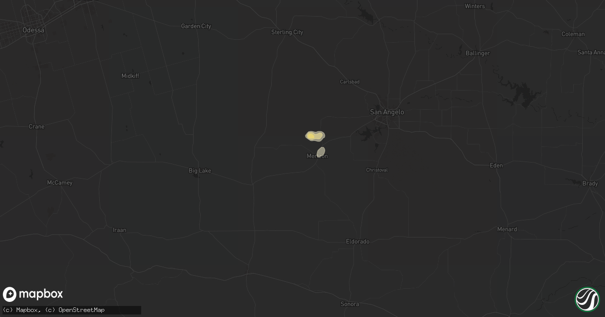 Hail map in Mertzon, TX on August 20, 2025
