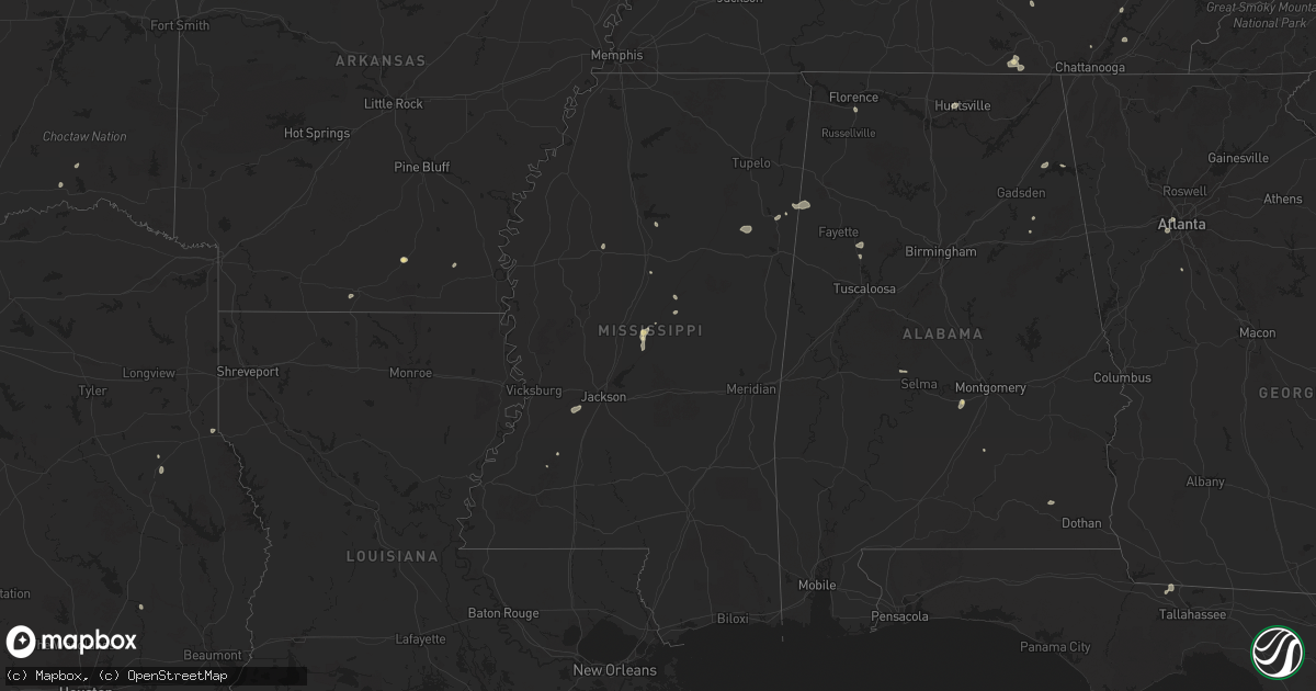 Hail map in Mississippi on August 20, 2025