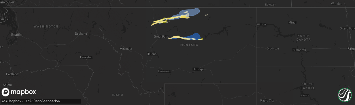 Hail map in Montana on August 20, 2025