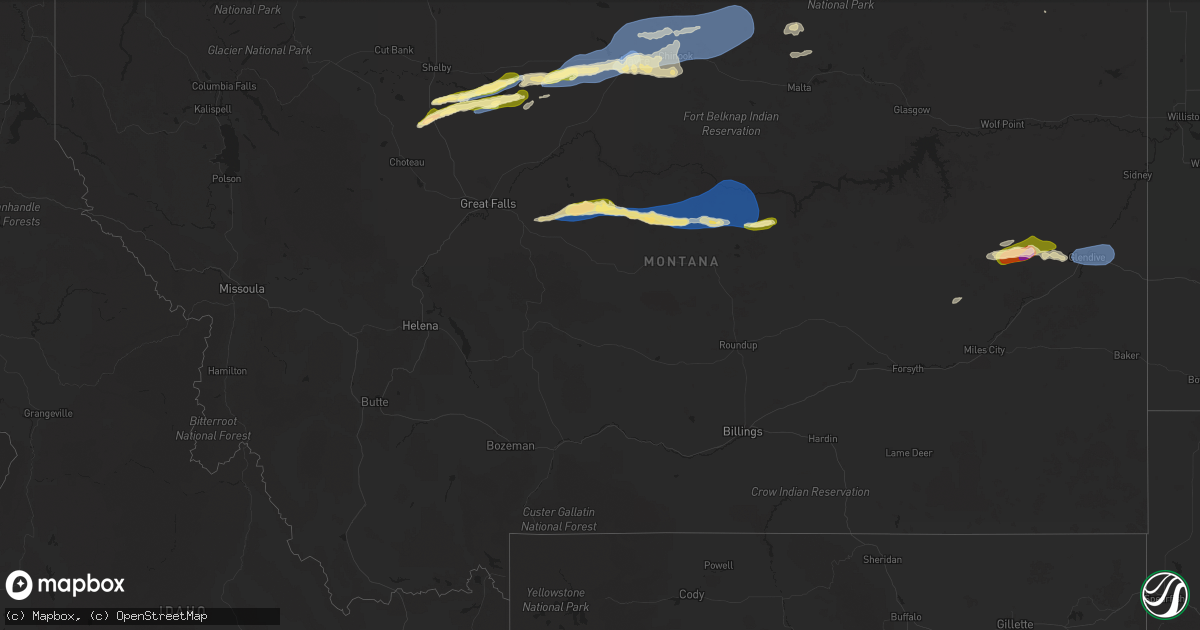 Hail map in Montana on August 20, 2025