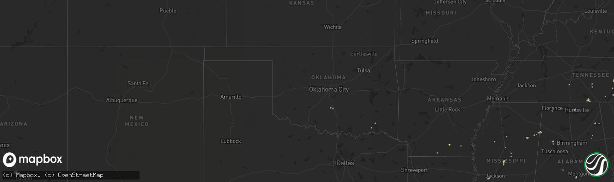 Hail map in Oklahoma on August 20, 2025