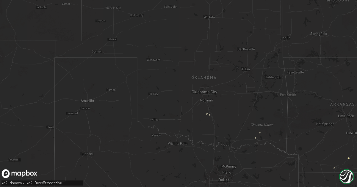 Hail map in Oklahoma on August 20, 2025