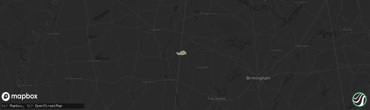 Hail map in Sulligent, AL on August 20, 2025