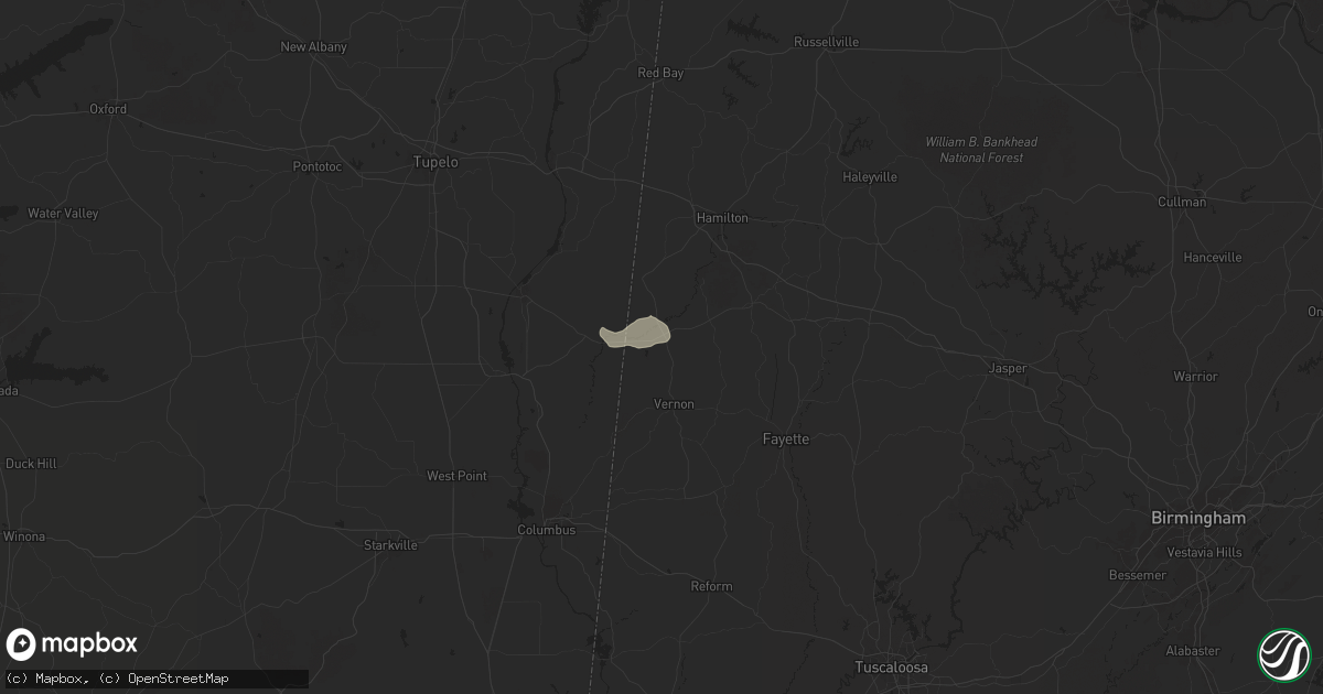 Hail map in Sulligent, AL on August 20, 2025