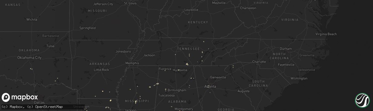 Hail map in Tennessee on August 20, 2025