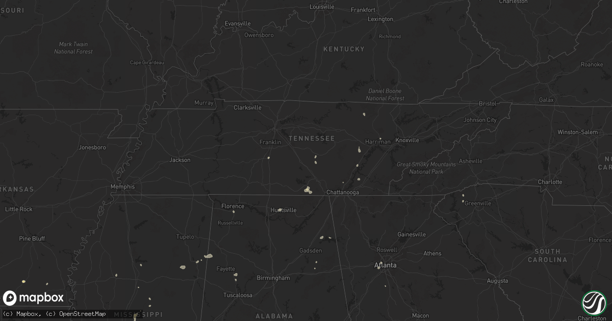 Hail map in Tennessee on August 20, 2025