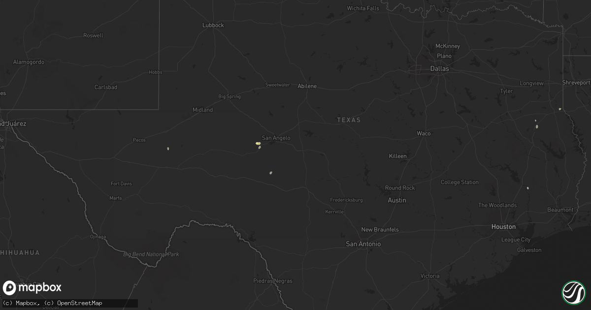 Hail map in Texas on August 20, 2025
