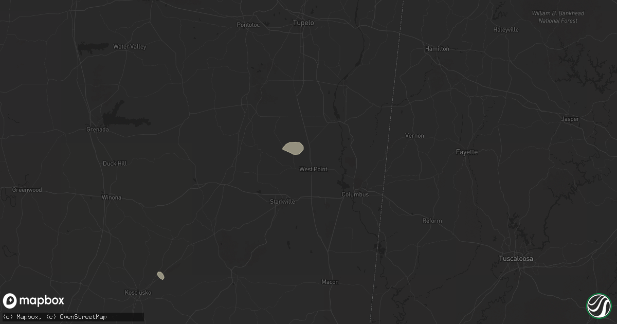 Hail map in West Point, MS on August 20, 2025
