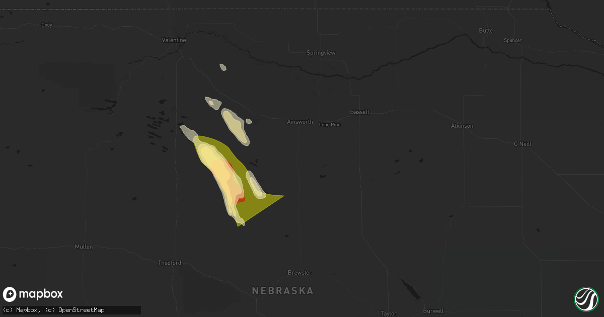 Hail map in Ainsworth, NE on August 20, 2026