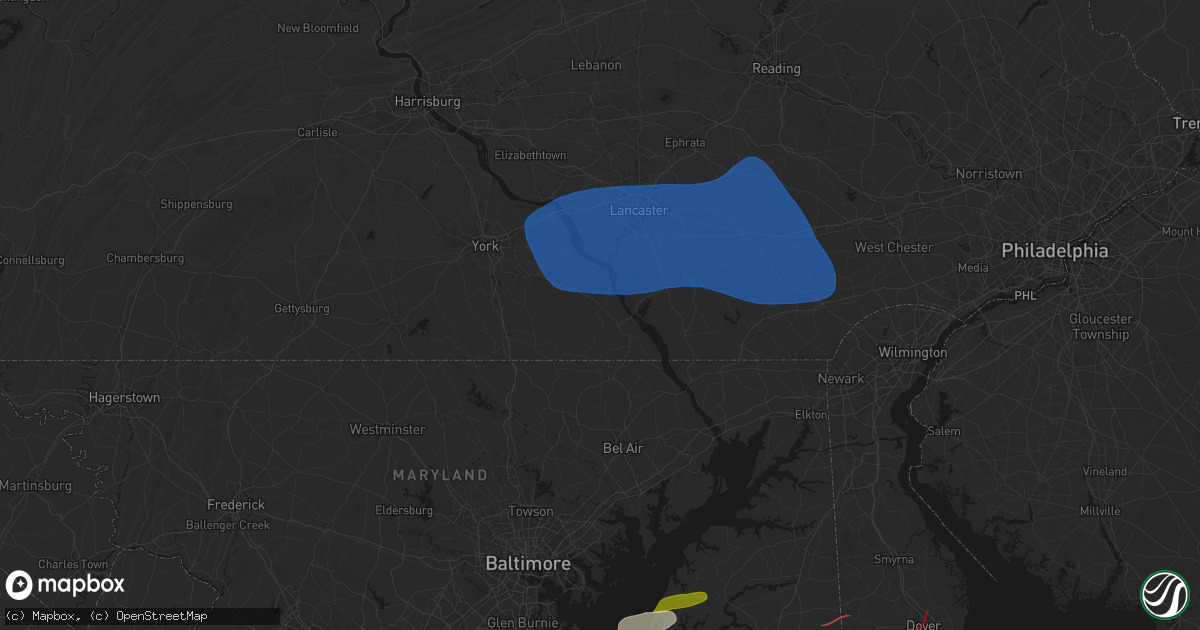 Hail map in Airville, PA on August 20, 2026
