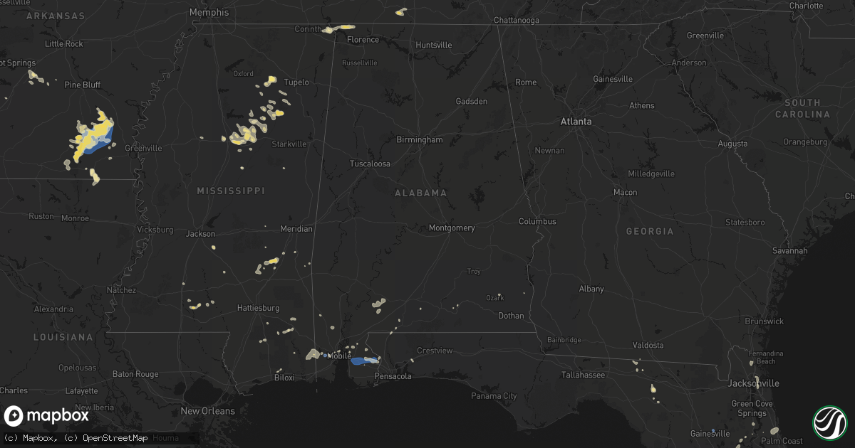 Hail map in Alabama on August 20, 2026