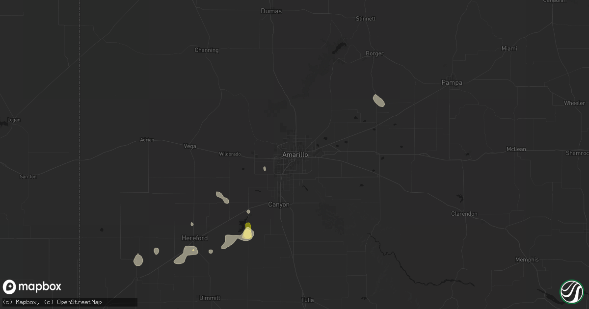 Hail map in Amarillo, TX on August 20, 2026