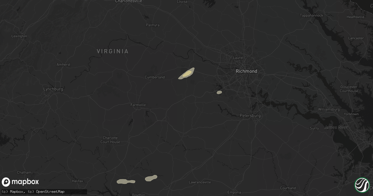 Hail map in Amelia Court House, VA on August 20, 2026