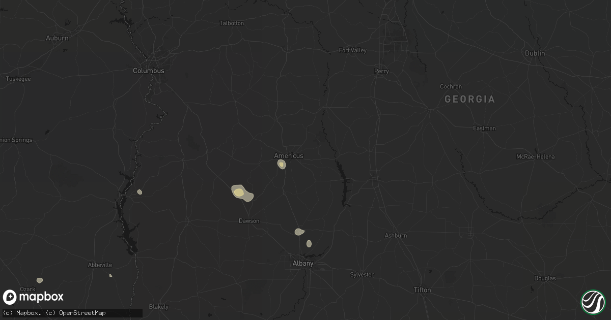 Hail map in Americus, GA on August 20, 2026
