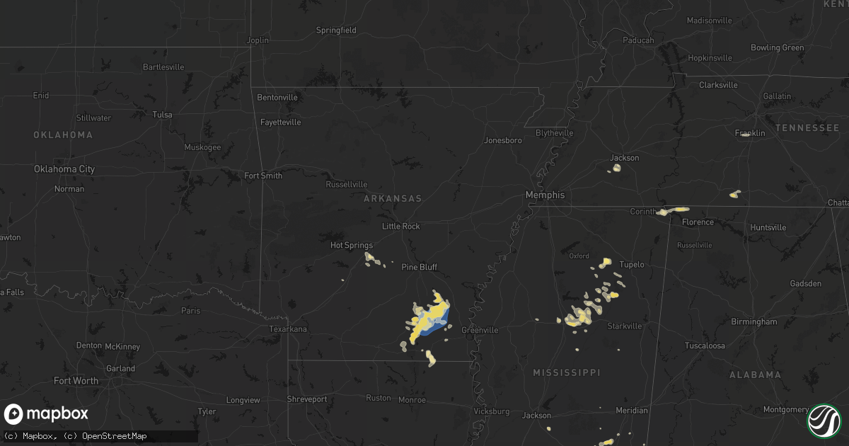 Hail map in Arkansas on August 20, 2026