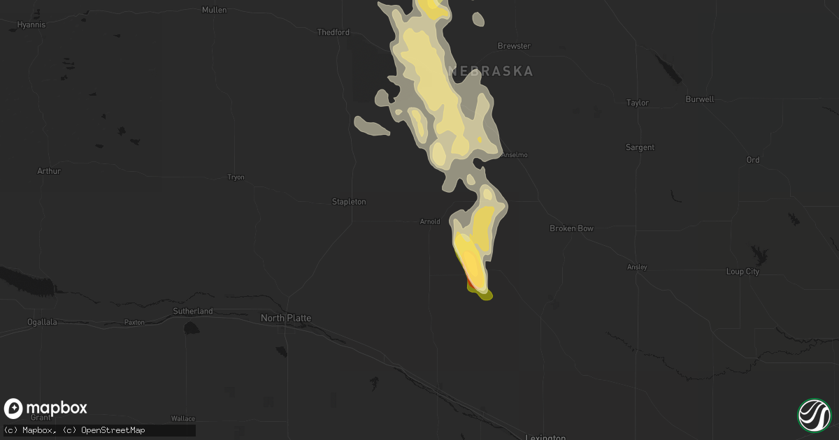 Hail map in Arnold, NE on August 20, 2026