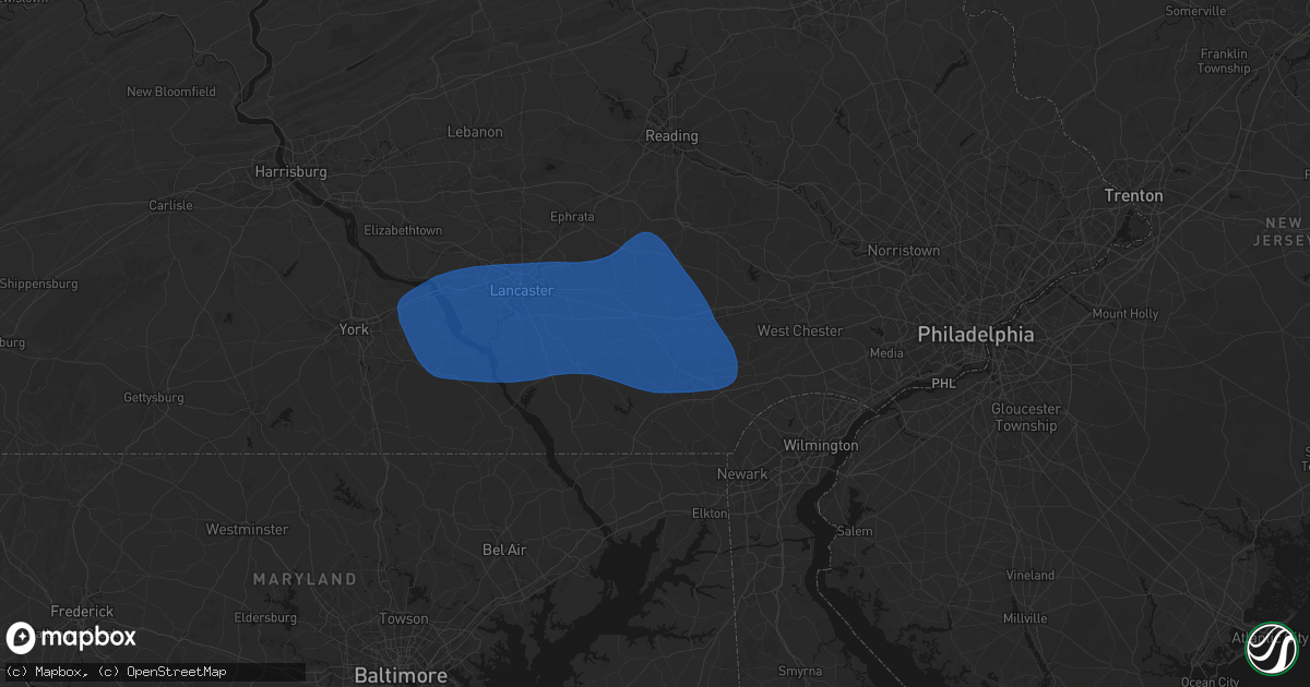 Hail map in Atglen, PA on August 20, 2026