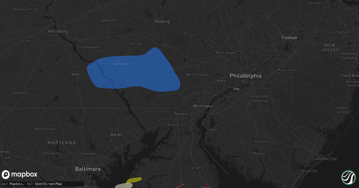 Hail map in Avondale, PA on August 20, 2026