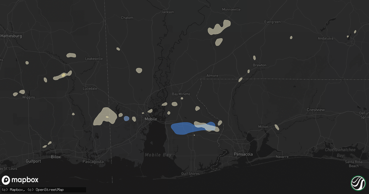 Hail map in Bay Minette, AL on August 20, 2026