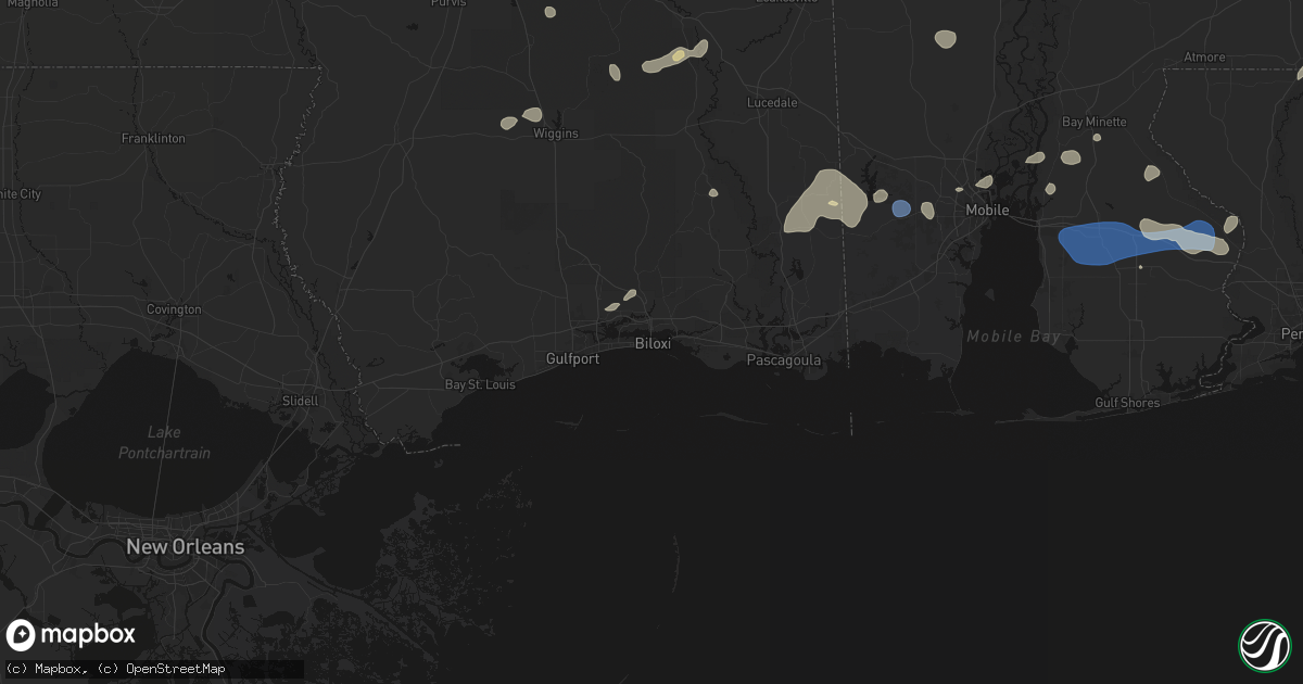 Hail map in Biloxi, MS on August 20, 2026