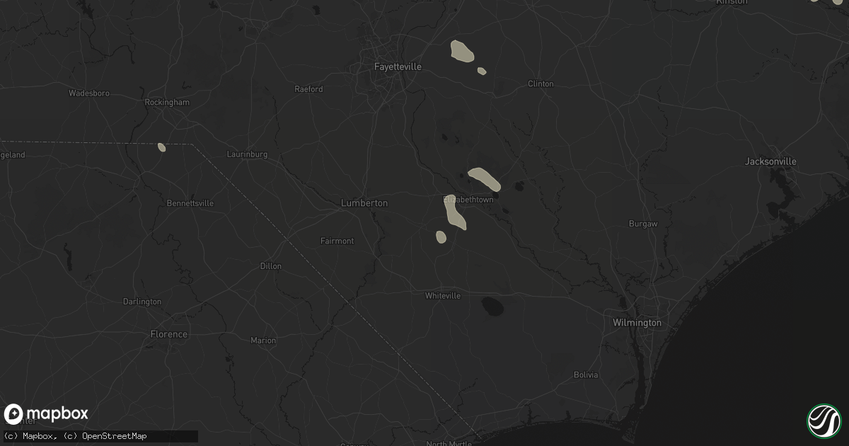 Hail map in Bladenboro, NC on August 20, 2026