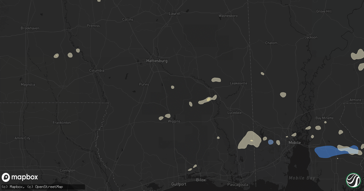 Hail map in Brooklyn, MS on August 20, 2026