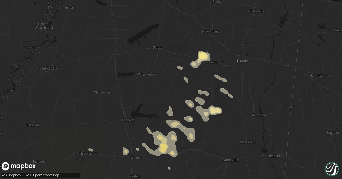 Hail map in Bruce, MS on August 20, 2026
