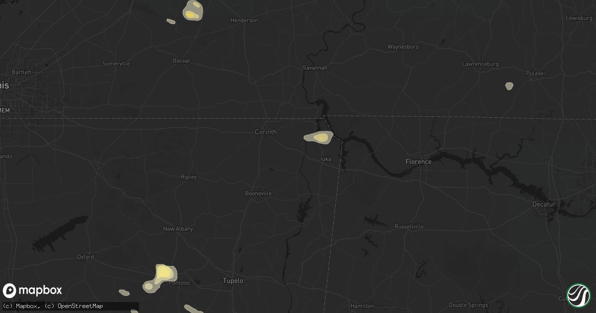 Hail map in Burnsville, MS on August 20, 2026