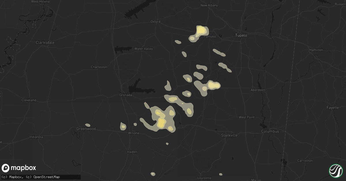 Hail map in Calhoun City, MS on August 20, 2026
