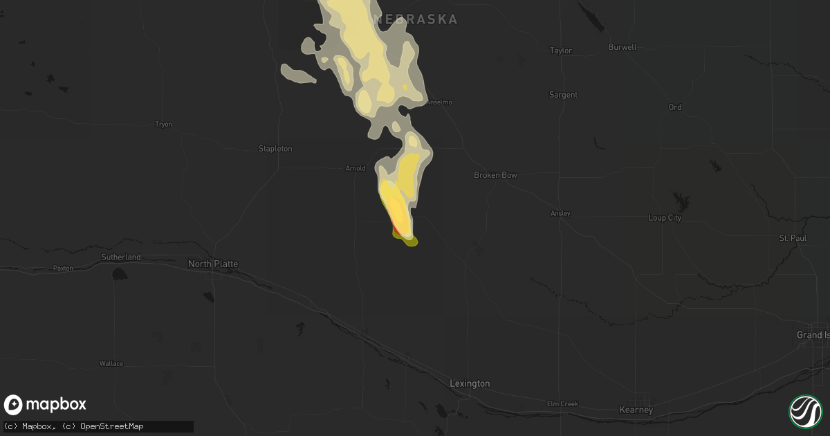 Hail map in Callaway, NE on August 20, 2026