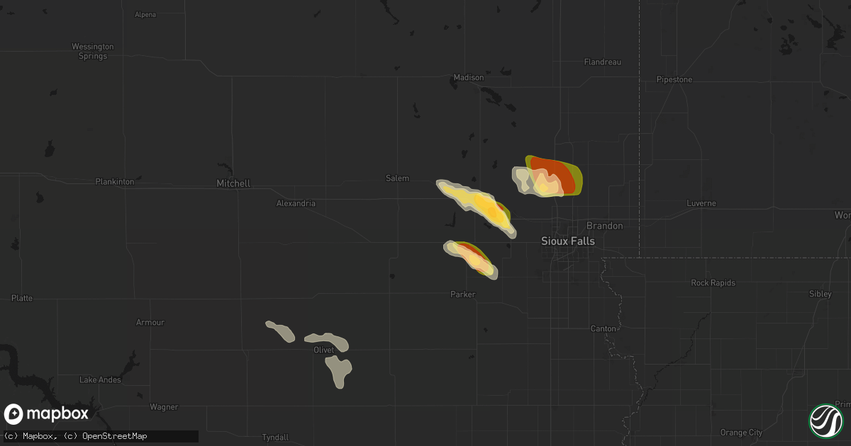 Hail map in Canistota, SD on August 20, 2026