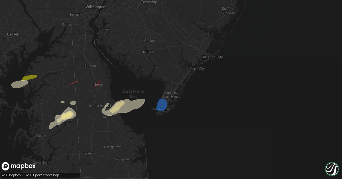 Hail map in Cape May Court House, NJ on August 20, 2026
