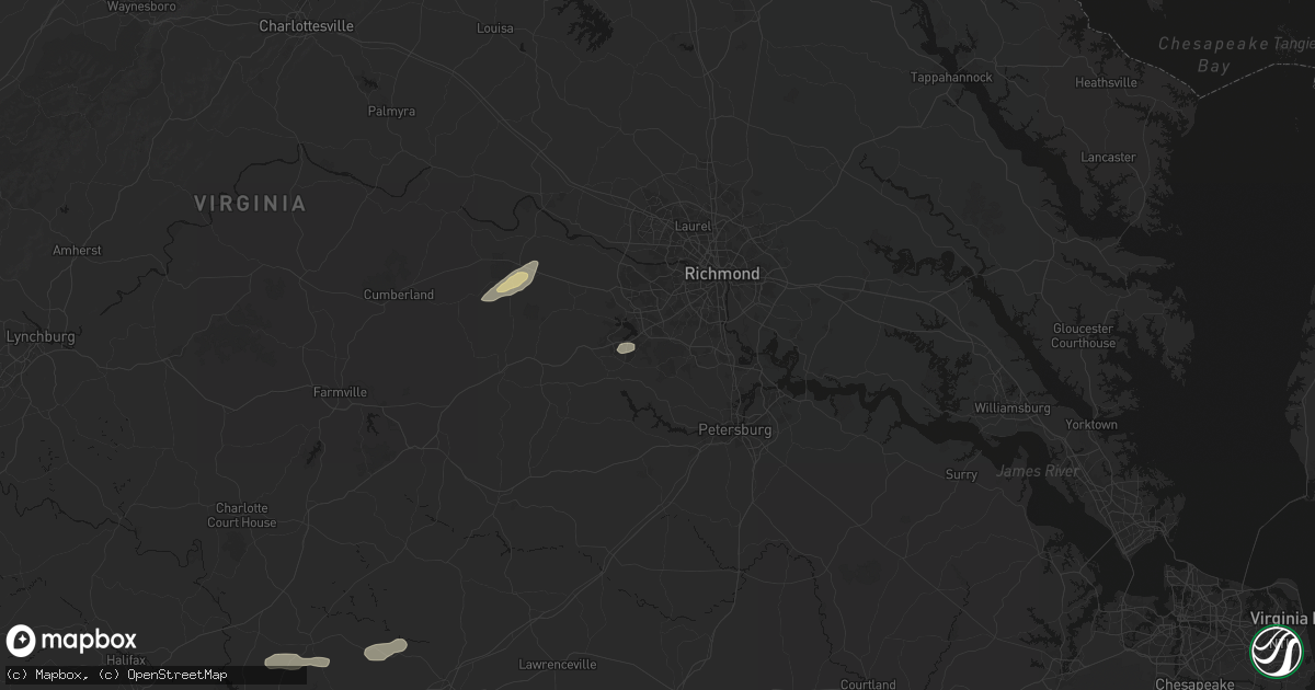 Hail map in Chesterfield, VA on August 20, 2026