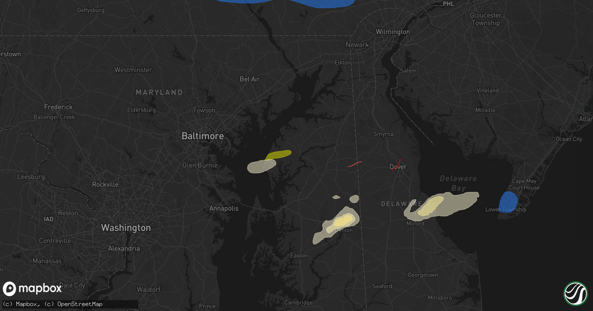 Hail map in Chestertown, MD on August 20, 2026
