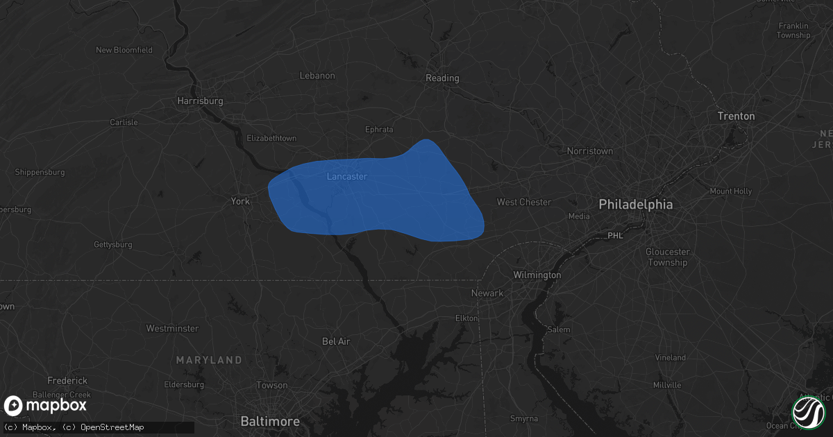 Hail map in Christiana, PA on August 20, 2026