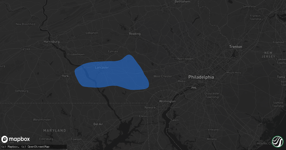 Hail map in Coatesville, PA on August 20, 2026