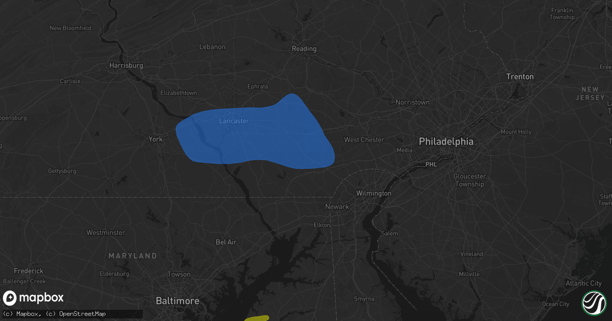 Hail map in Cochranville, PA on August 20, 2026