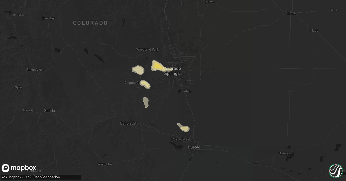 Hail map in Colorado Springs, CO on August 20, 2026