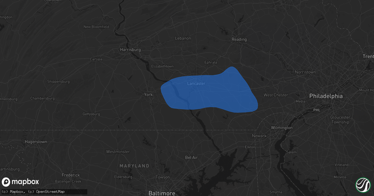 Hail map in Conestoga, PA on August 20, 2026