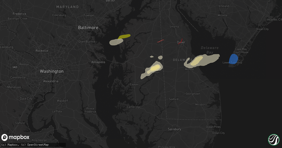 Hail map in Cordova, MD on August 20, 2026