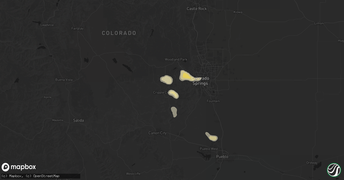 Hail map in Cripple Creek, CO on August 20, 2026