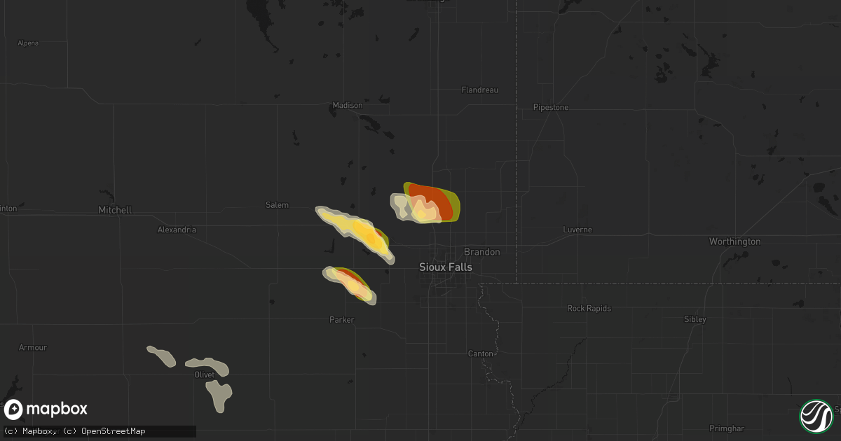 Hail map in Crooks, SD on August 20, 2026