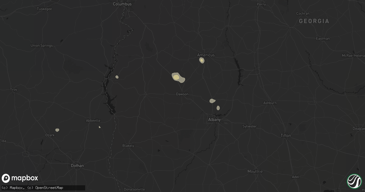Hail map in Dawson, GA on August 20, 2026