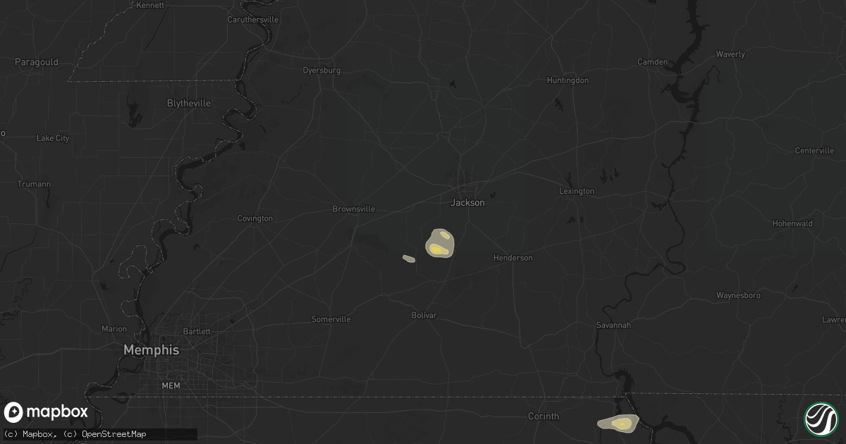 Hail map in Denmark, TN on August 20, 2026