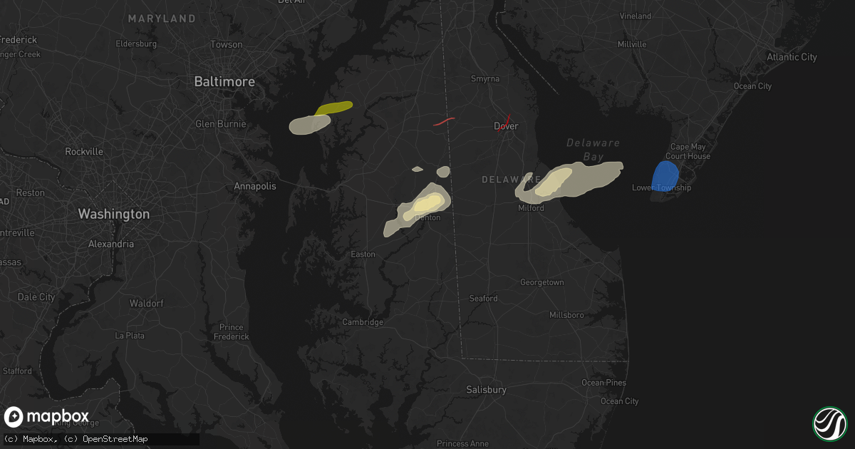 Hail map in Denton, MD on August 20, 2026